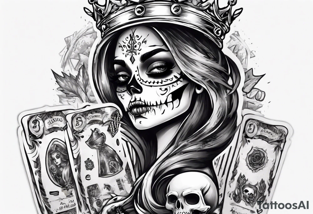 santa la muerta with money and crown
on the card tattoo idea