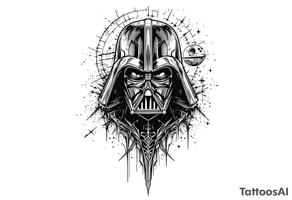 Darth vader with death star in the backdrop tattoo idea