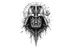 Darth vader with death star in the backdrop tattoo idea