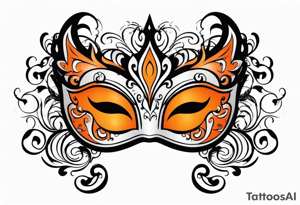 Unhappy Masquerade mask that is orange and black  with smoke tattoo idea