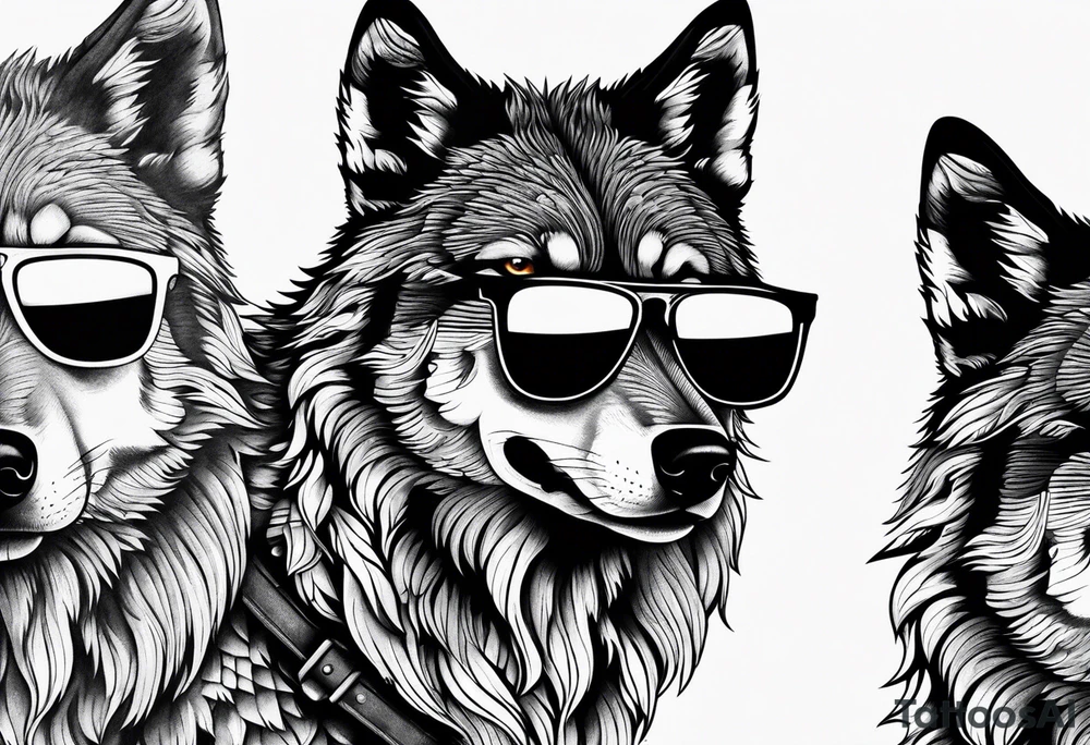 Badass Wolf wearing Sunglasses tattoo idea