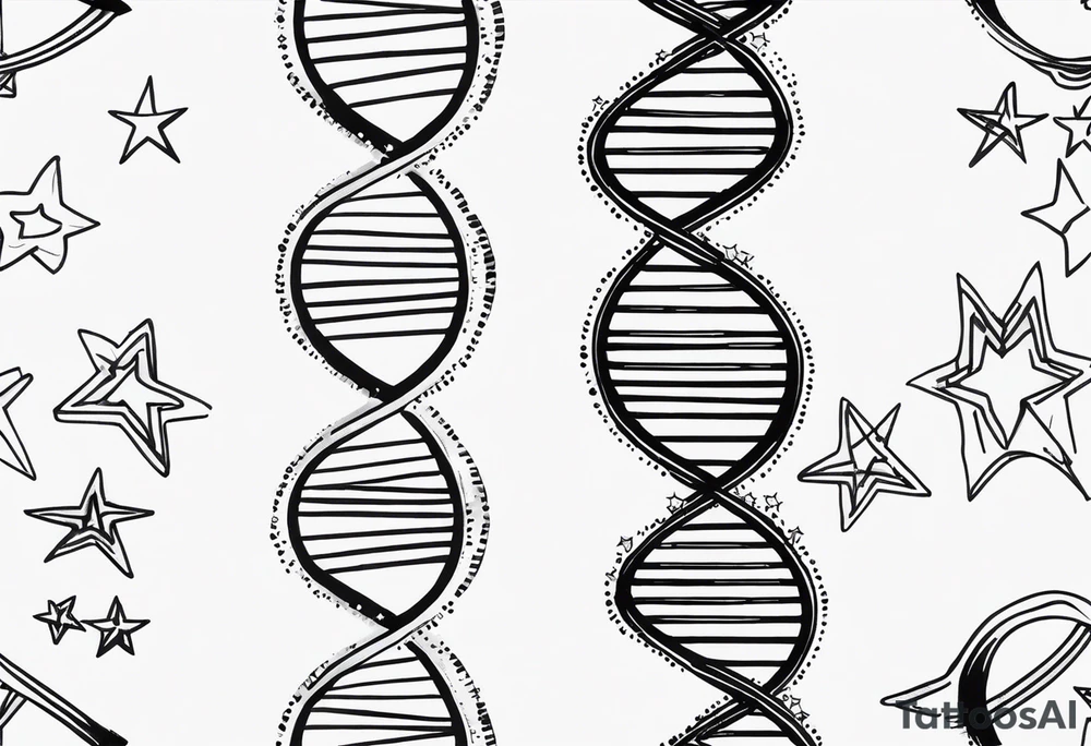 fine line tattoo of dna with stars around it tattoo idea
