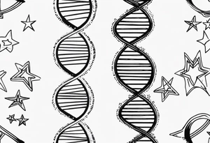 fine line tattoo of dna with stars around it tattoo idea
