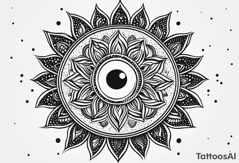 simple sun made of black dots and circles tattoo idea