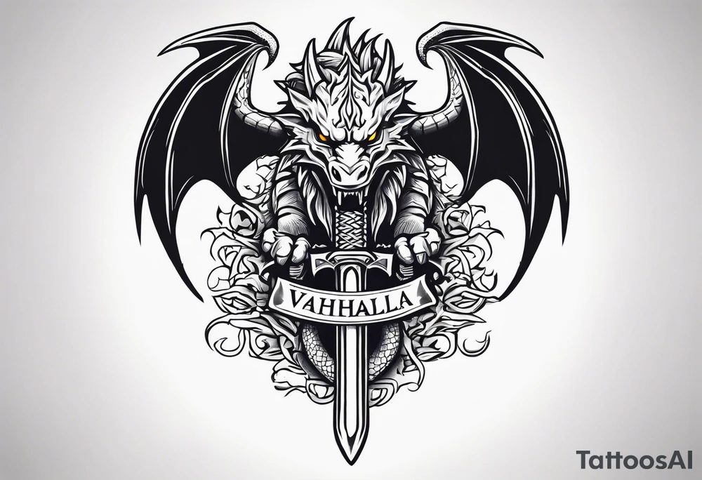 Valhalla death 
prayer sword dragon head axe tattoo idea