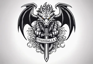 Valhalla death 
prayer sword dragon head axe tattoo idea