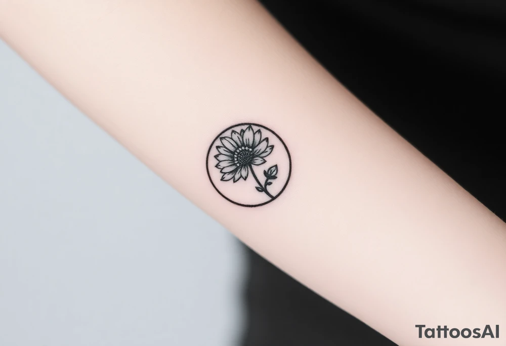 Small black and white tattoo full moon with small chrysanthemum and tiny scorpio gliph inside moon tattoo idea