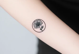 Small black and white tattoo full moon with small chrysanthemum and tiny scorpio gliph inside moon tattoo idea