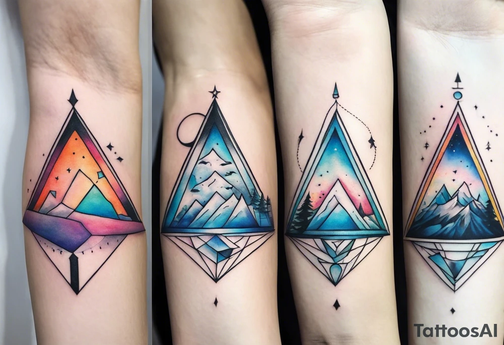 multiple small triangle portals to fantasy world, forearm tattoo tattoo idea