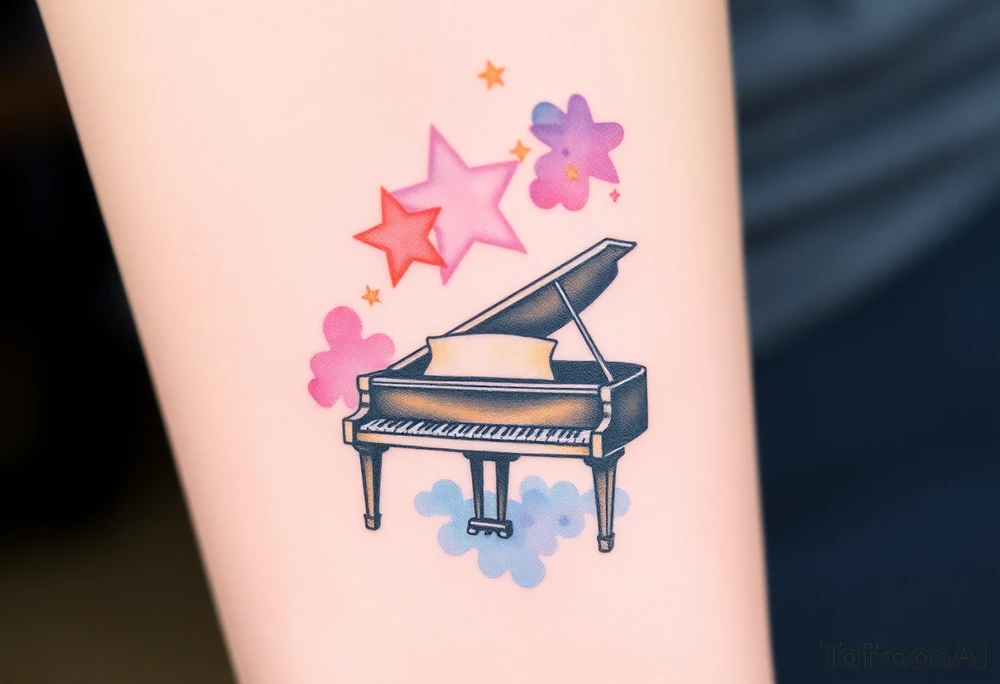 Grand piano under stars tattoo idea
