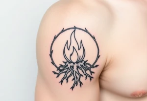 a round flame imprisoned in a roots circle tattoo idea