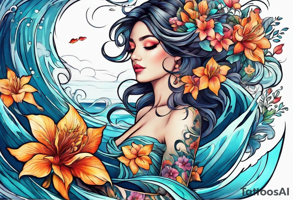 sea, flower tattoo idea