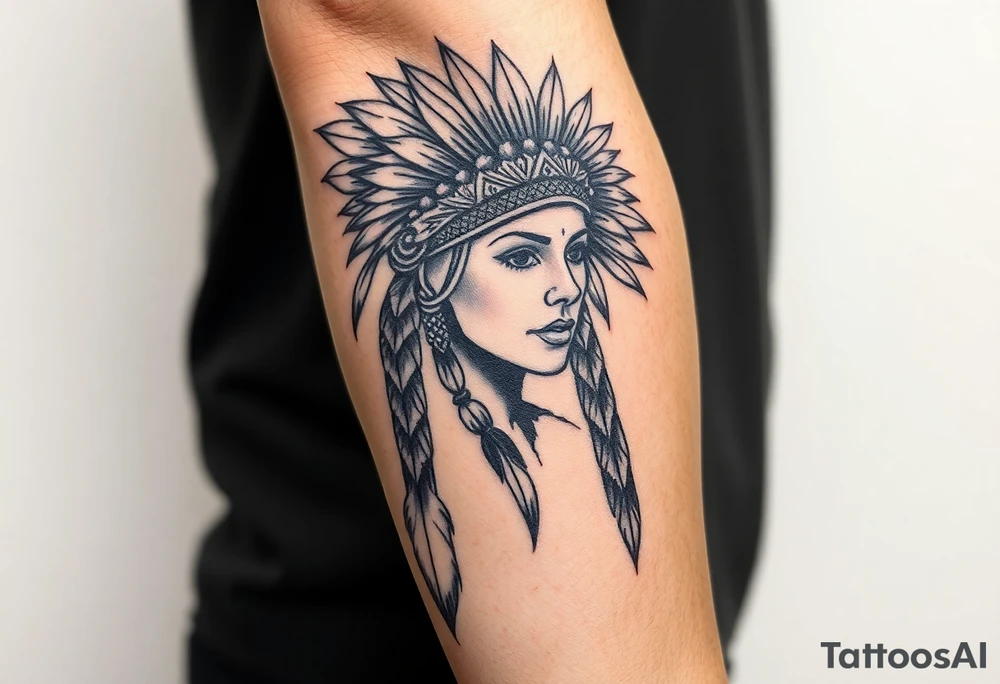 Female Native American woman with headdress tattoo idea