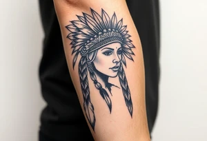 Female Native American woman with headdress tattoo idea