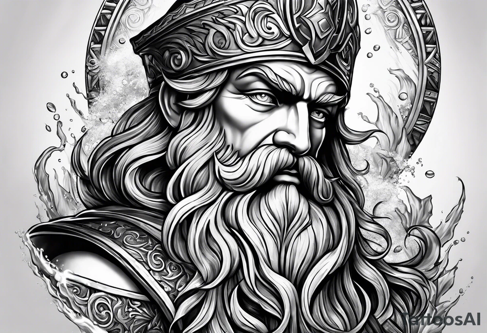 Poseidon hält etwas in beiden Händen tattoo idea
