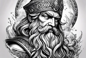Poseidon hält etwas in beiden Händen tattoo idea