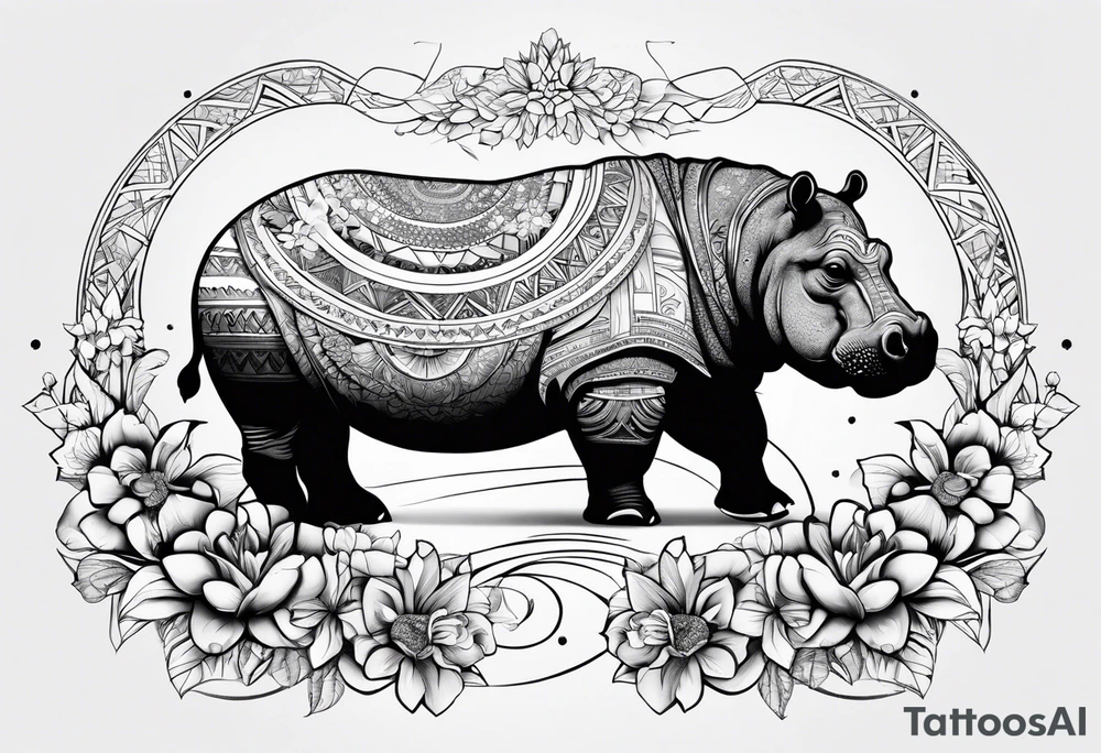 Hippo, flowers, moon, interstella,
fine lines, tribal, geometric tattoo idea
