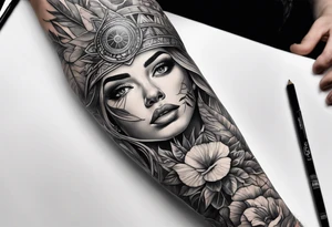 full arm sleeve, jungle plants, all-seeing eye tattoo idea