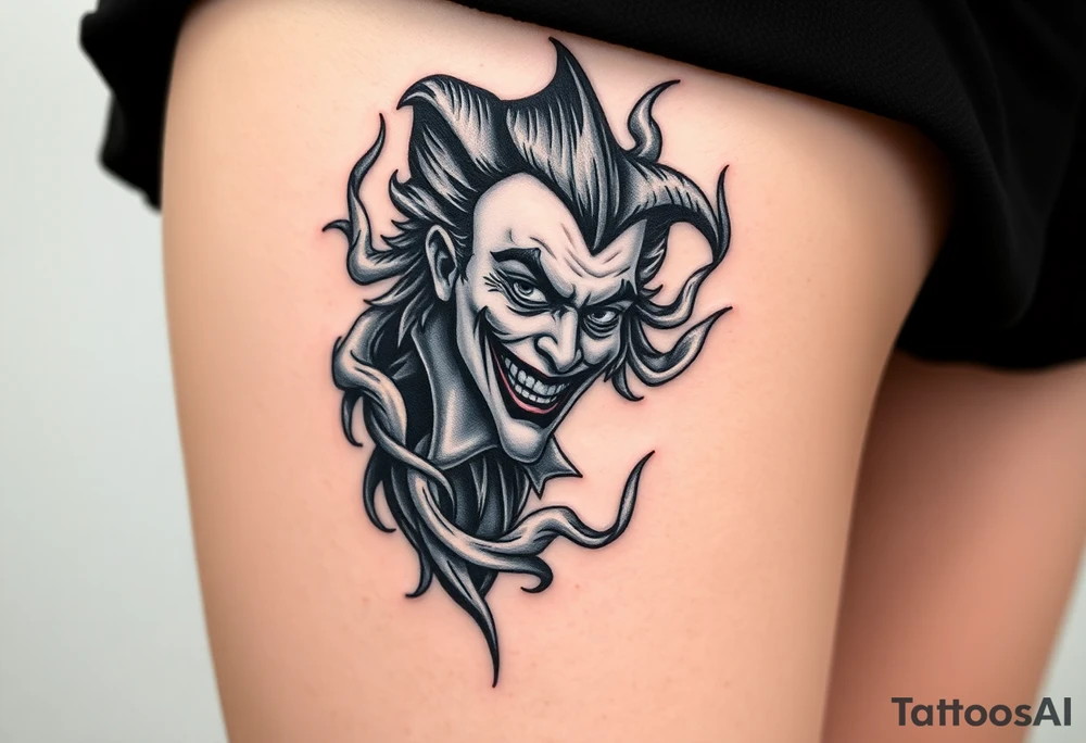 Powerful joker surrounded by flames tattoo idea