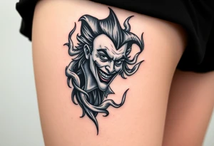 Powerful joker surrounded by flames tattoo idea
