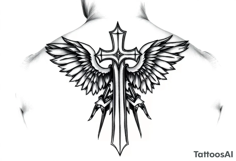 D3von with a cross behind it tattoo idea