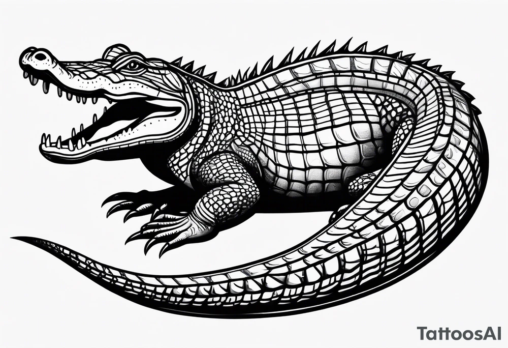 Full body Caiman with tail leg top view tattoo idea
