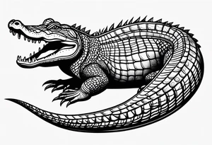 Full body Caiman with tail leg top view tattoo idea