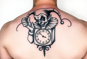 Jack in the box
Box as a clock
Spring as in smoke
Jester clown smoking on one hand drinking on the other tattoo idea