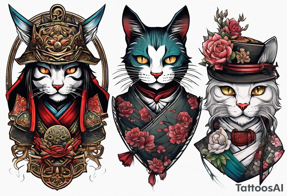 A permese samurai cat and a zombie tattoo idea