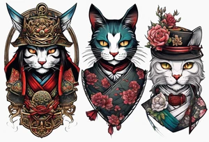 A permese samurai cat and a zombie tattoo idea