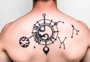 Sagittarius tattoo with fire sign , Jupiter, the moon and Mars with aries constellation. And cancers constellation tattoo idea