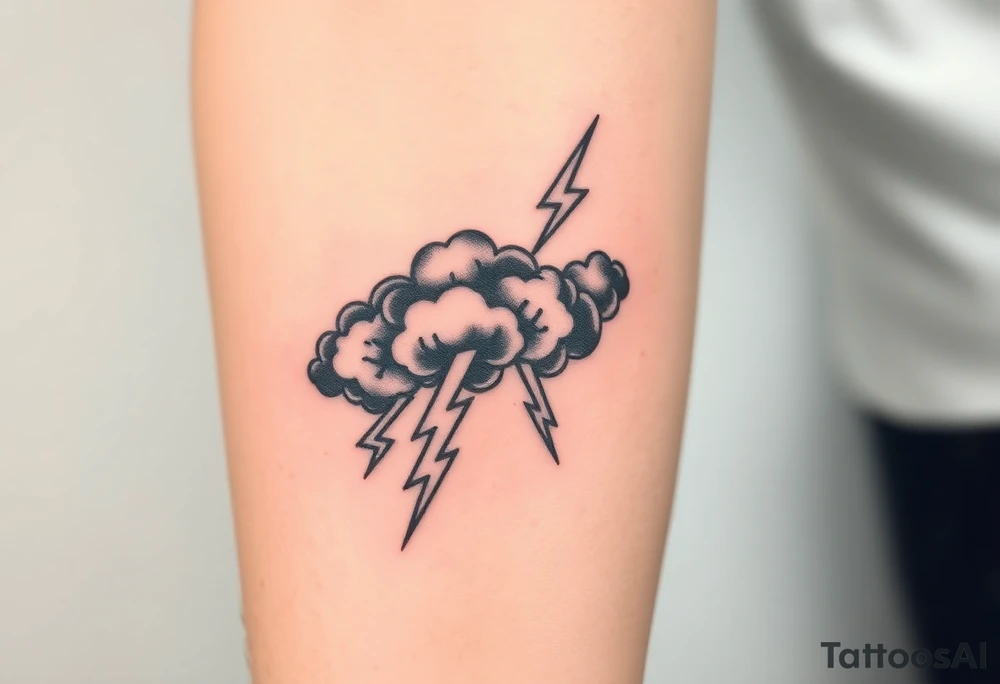 Black dark storm clouds with lightning bolts tattoo idea