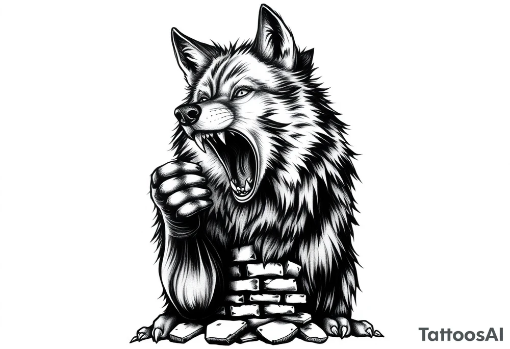 Big bad wolf  blowing a brick house down tattoo idea
