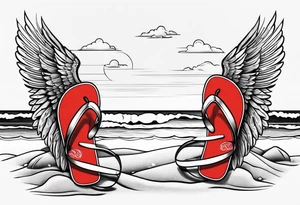 A pair of red wings and flip flops on the beach tattoo idea