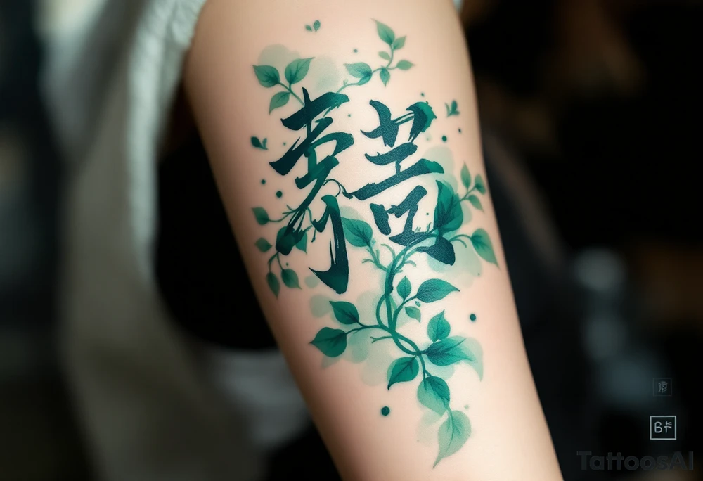 生 (shēng, “life”) in soft green with flowing water or vines speaks of growth and vitality. tattoo idea