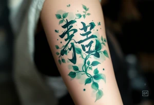 生 (shēng, “life”) in soft green with flowing water or vines speaks of growth and vitality. tattoo idea