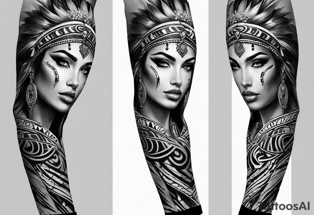 User
I'd like a full arm sleeve. Mixture of realistic and tribal. I want to reflect strength, love and freedom. Do not include human faces tattoo idea