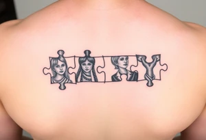 Thigh tattoo Individual Puzzle pieces of a blended family of Emily Ray Garrison Ayden Abby Gray tattoo idea