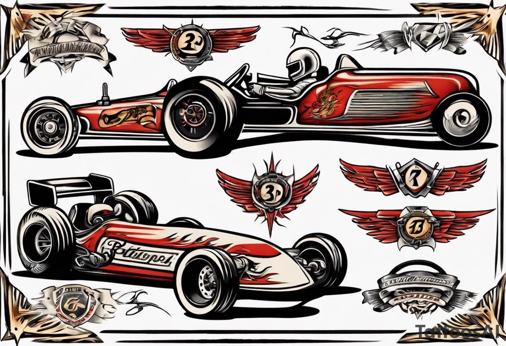 Racecar driving on track tattoo idea