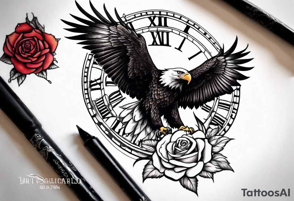 eagle, rose, clock , love tattoo idea