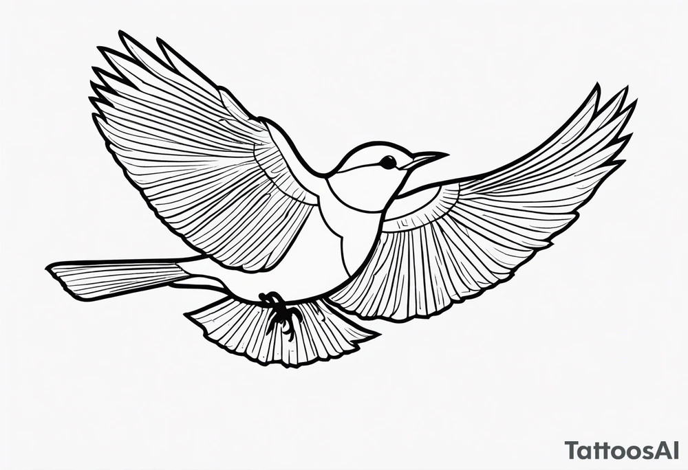 Create just the outline of a blackbird in flight as viewed from above the bird. Use only black ink. tattoo idea