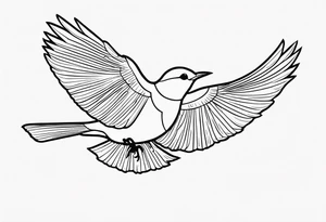 Create just the outline of a blackbird in flight as viewed from above the bird. Use only black ink. tattoo idea