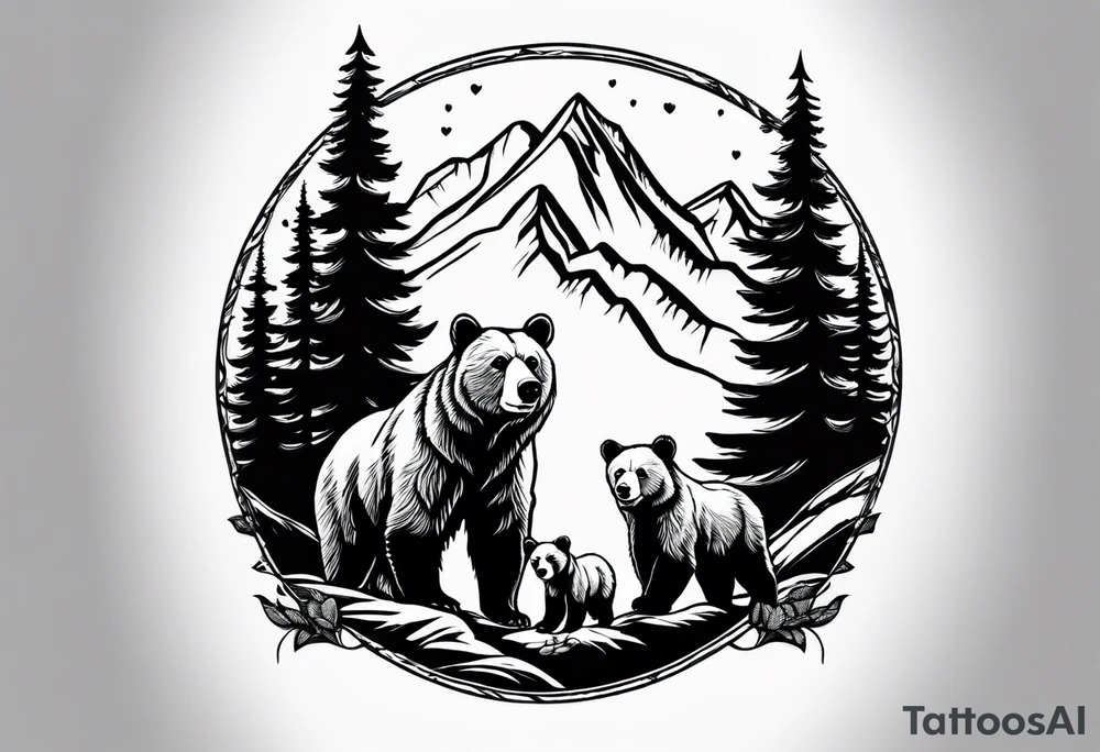 mamma bear and cub with mountains tattoo idea mamma bear and cub with mountains tattoo idea