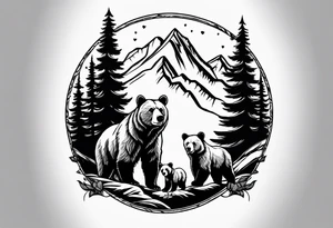 mamma bear and cub with mountains tattoo idea