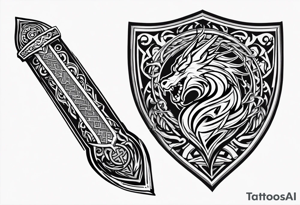 Viking sword Valhalla dragon shield tattoo idea
