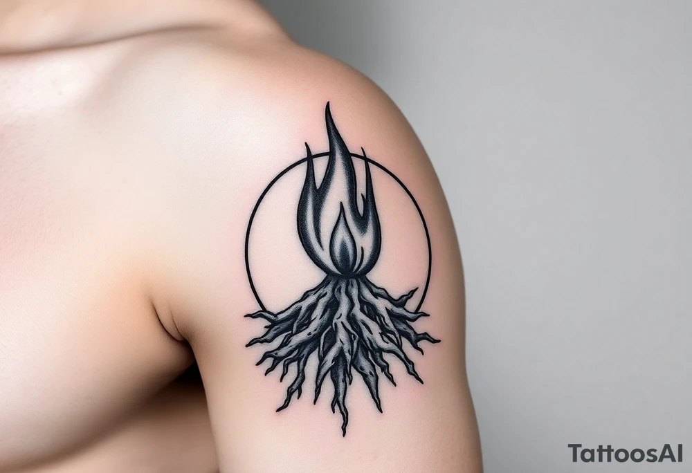 flame in a roots sphere, with a roots arch tattoo idea