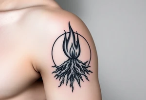 flame in a roots sphere, with a roots arch tattoo idea