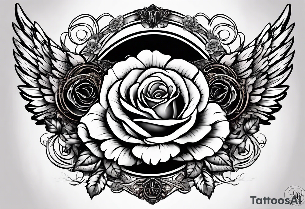 MARCH 20, 2013 IN ROMAN NUMERALS WITH ANGEL WINGS AND A HALO INCORPORATE ROSE tattoo idea