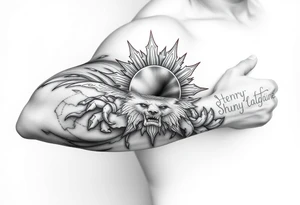 Left arm sleeve. I already have a sun on my deltoid made out of stone. Add theme from the movie never ending story. tattoo idea