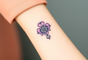 A single Violet with detailed compass at its center representing feminine power and an ankh or Celtic knot tattoo idea